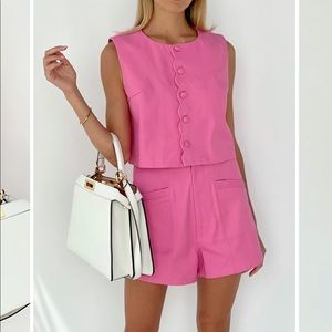 Polynesia Scalloped Front Denim Top in Bon Bon Pink